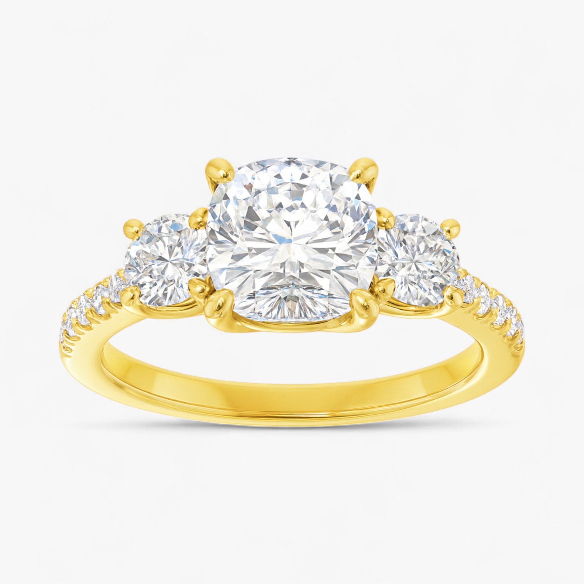 The Iconic 3-Stone Pavé Engagement Ring | Cushion