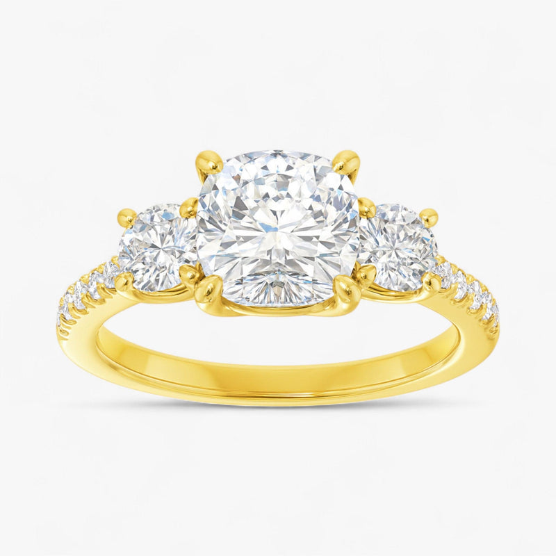 The Iconic 3-Stone Pavé Engagement Ring | Cushion