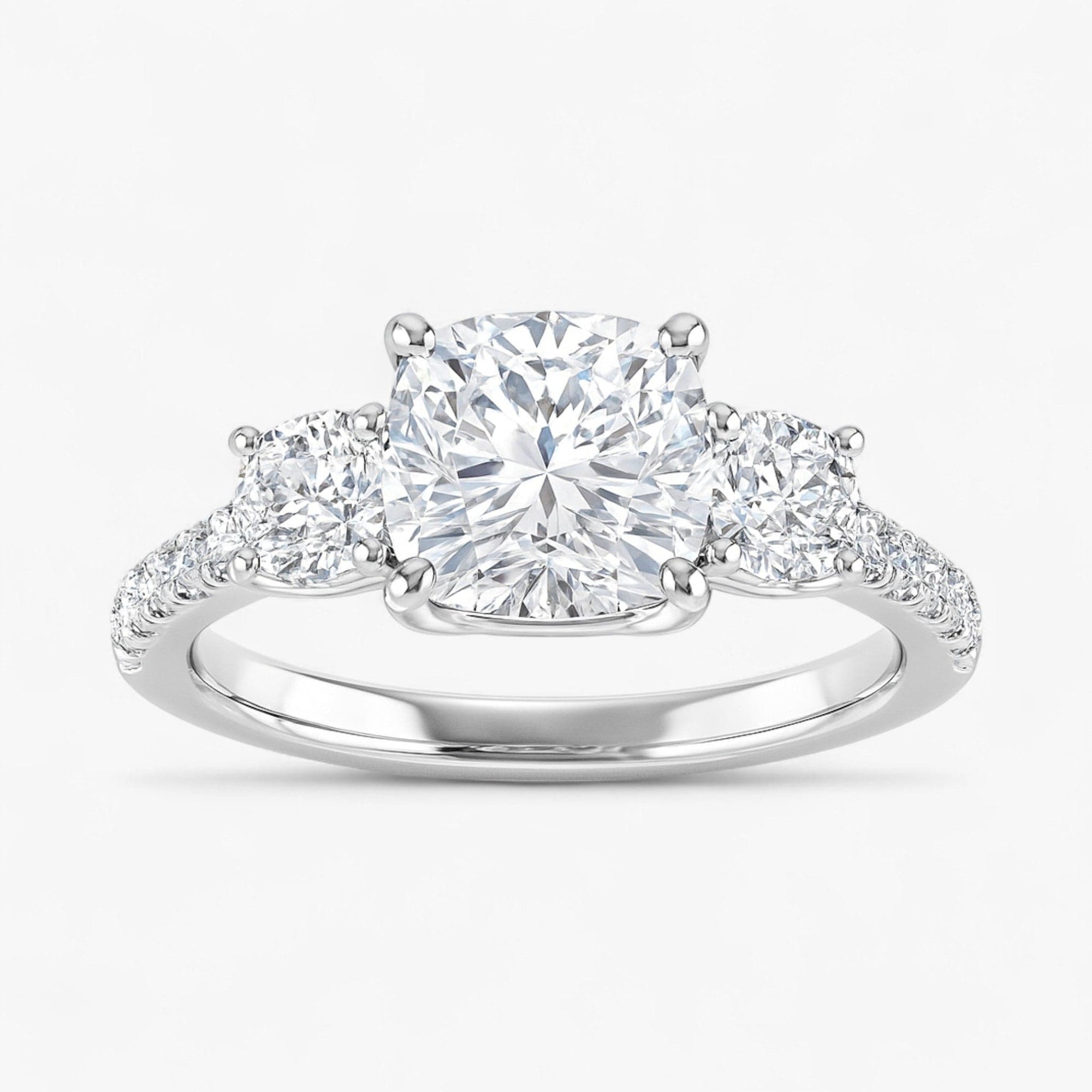 The Iconic 3-Stone Pavé Engagement Ring | Cushion