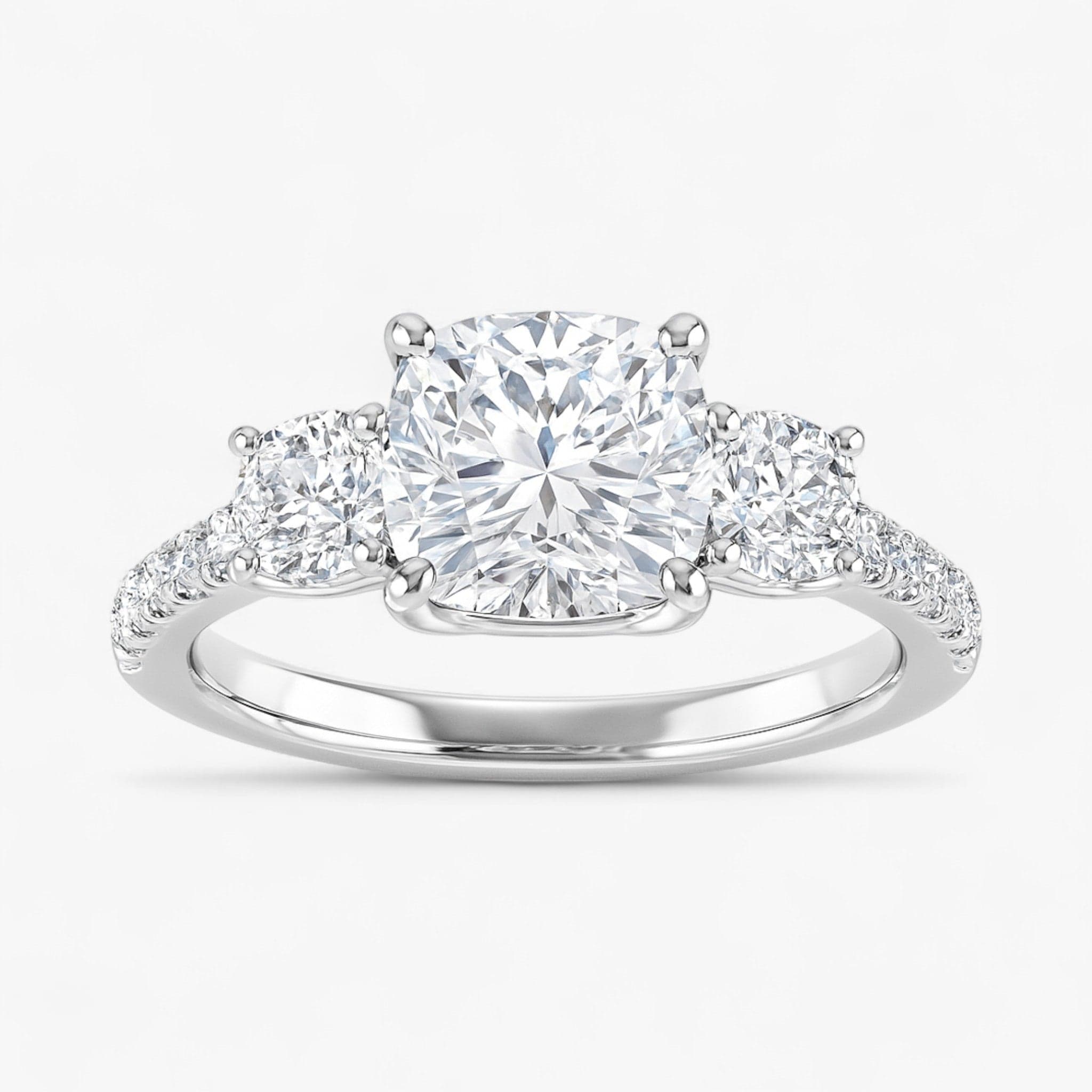 The Iconic 3-Stone Pavé Engagement Ring | Cushion