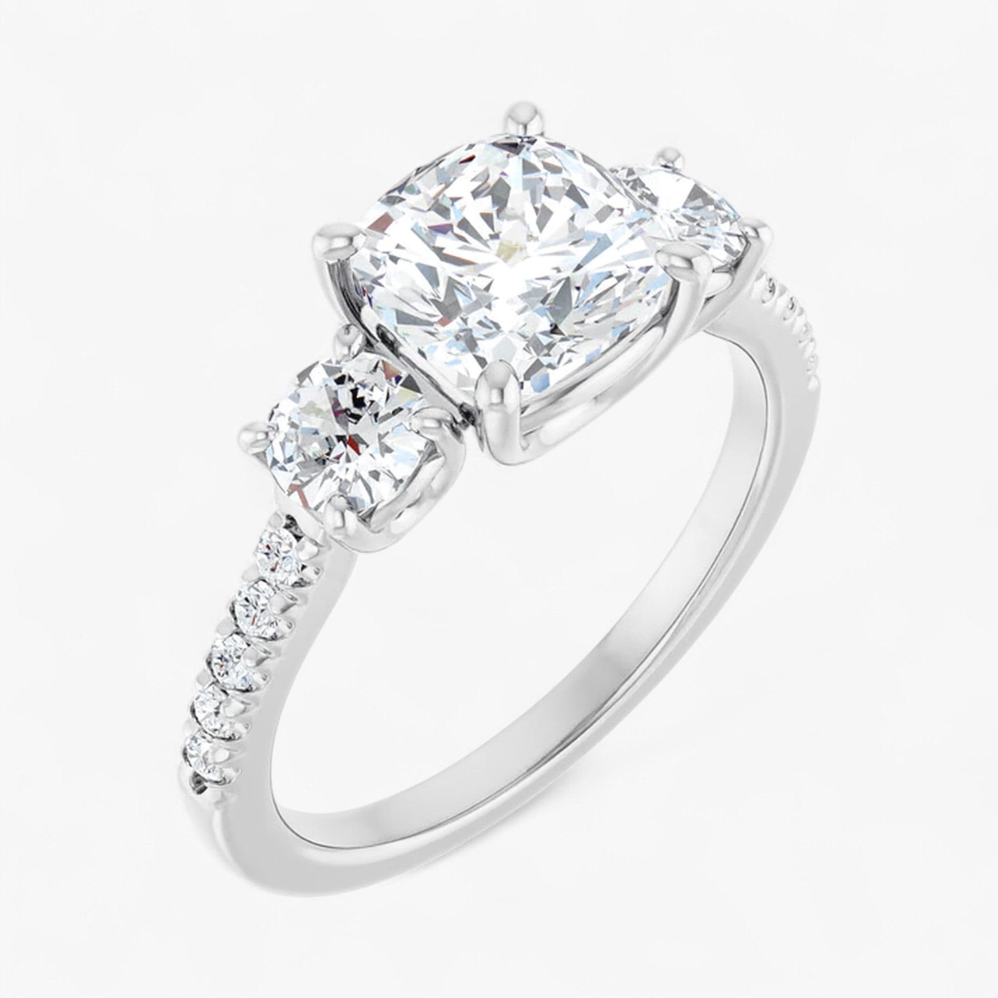The Iconic 3-Stone Pavé Engagement Ring | Cushion