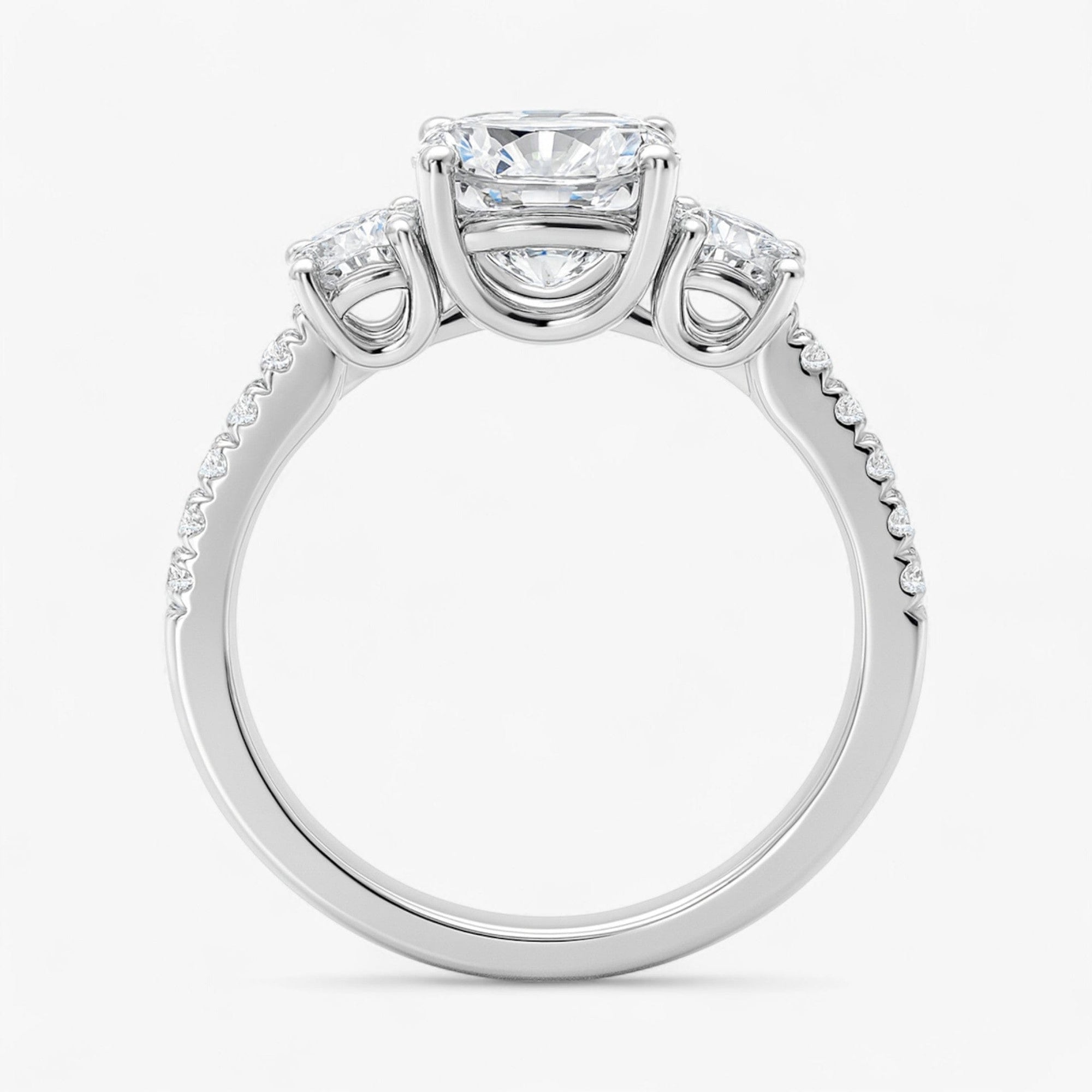 The Iconic 3-Stone Pavé Engagement Ring | Cushion