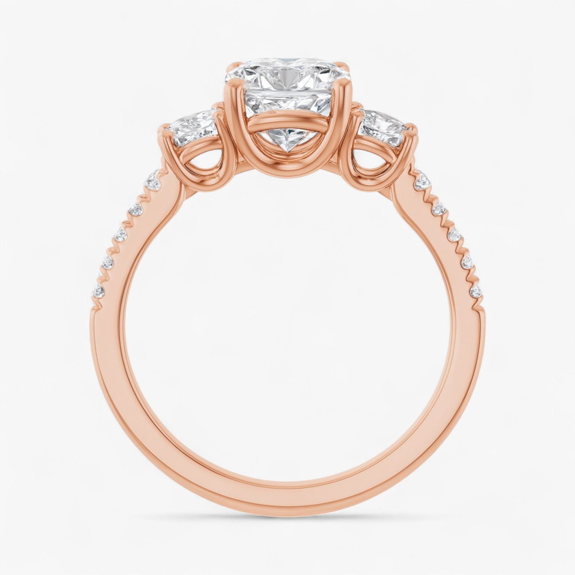 The Iconic 3-Stone Pavé Engagement Ring | Cushion