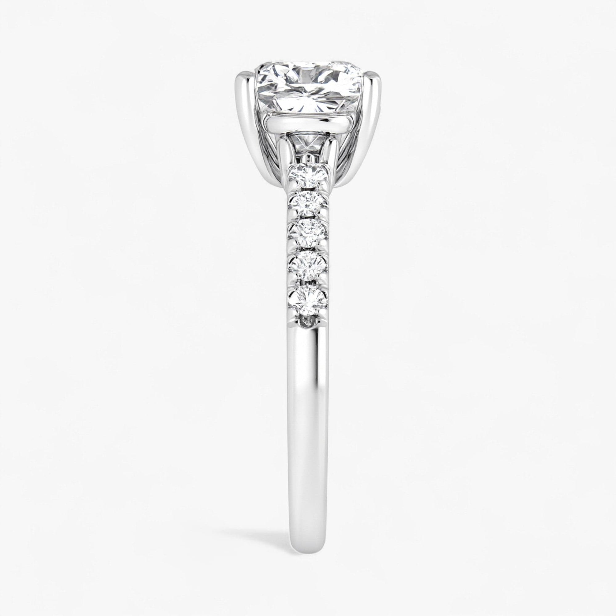 The Iconic 3-Stone Pavé Engagement Ring | Cushion