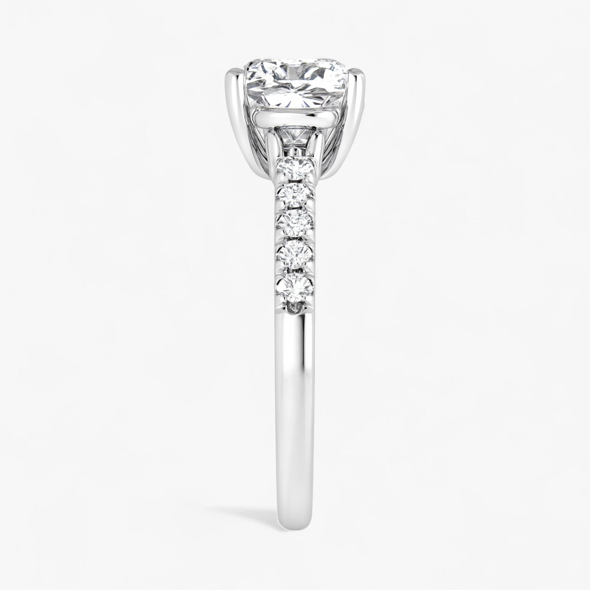 The Iconic 3-Stone Pavé Engagement Ring | Cushion