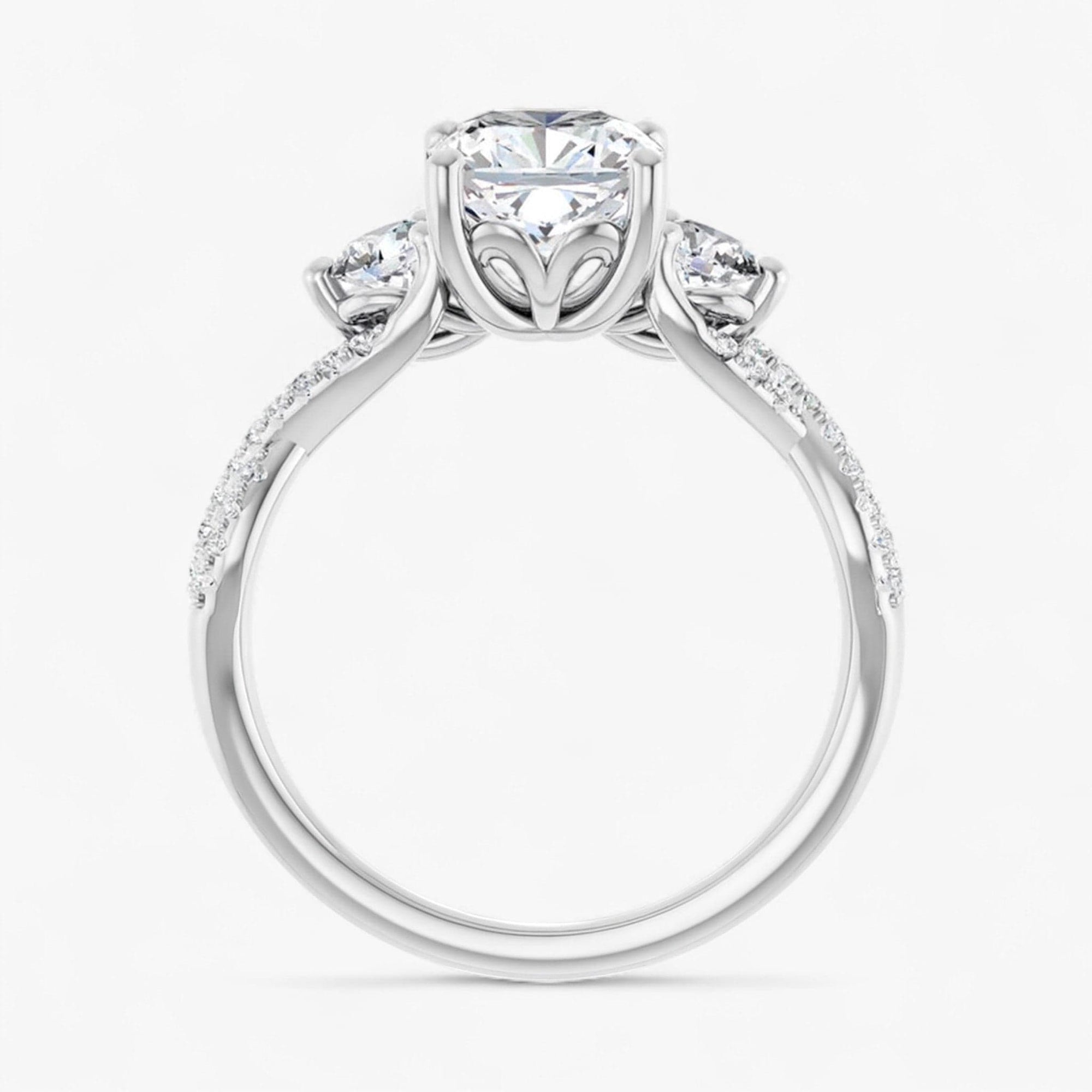 The Iconic 3-Stone Twisted Engagement Ring | Cushion