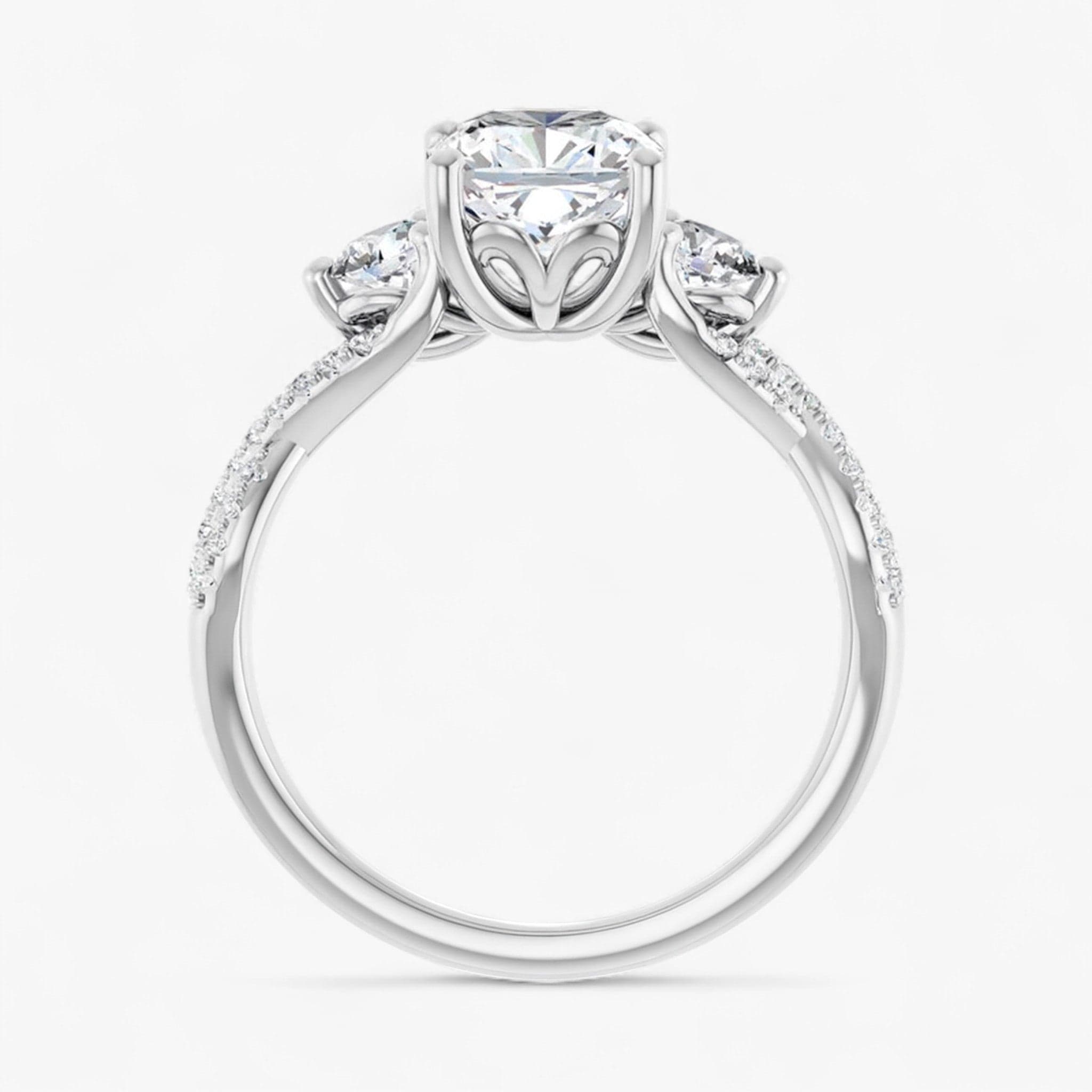 The Iconic 3-Stone Twisted Engagement Ring | Cushion
