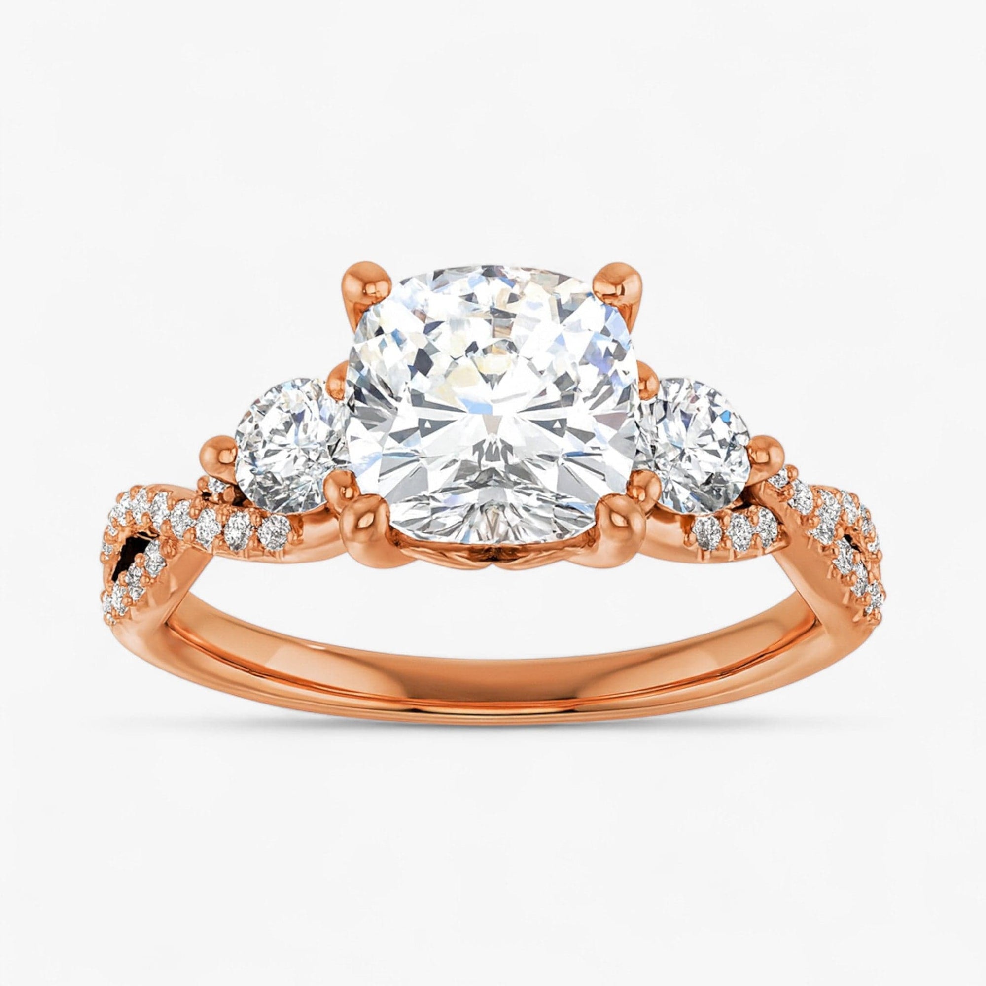The Iconic 3-Stone Twisted Engagement Ring | Cushion