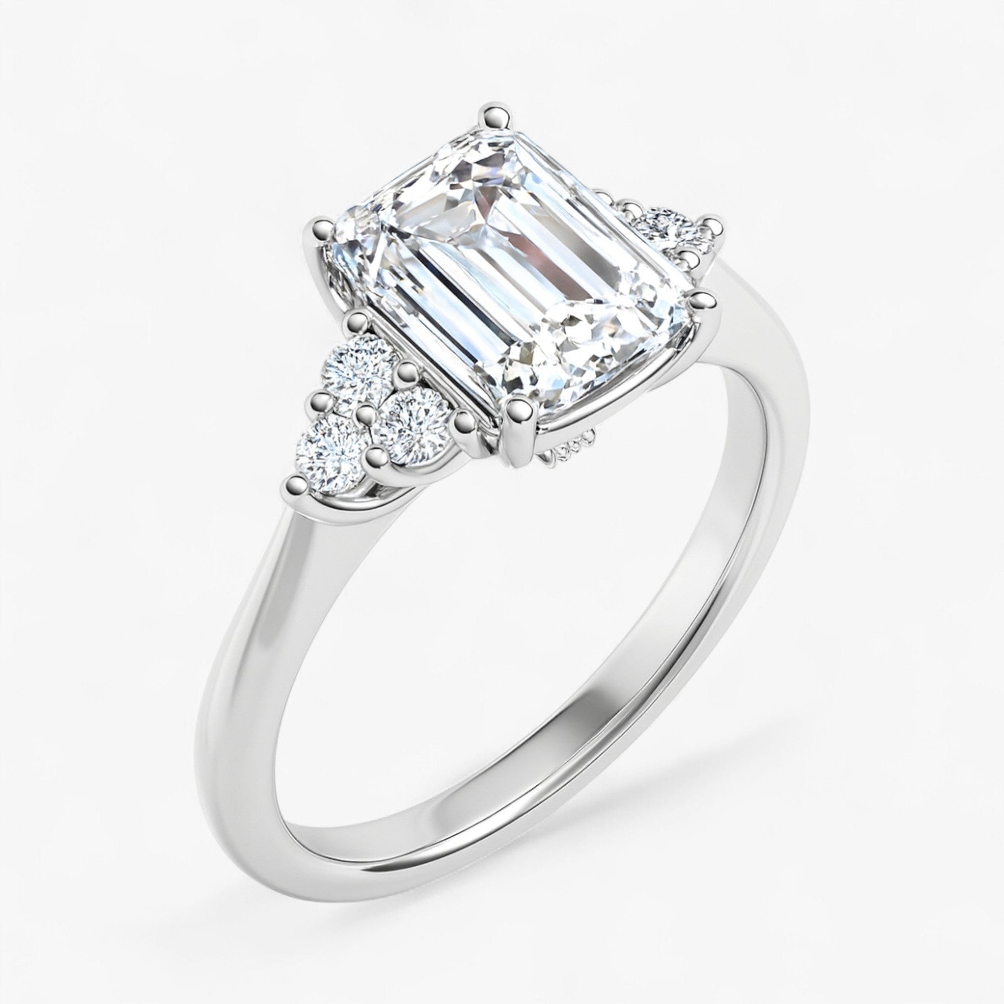 The Side Cluster Engagement Ring | Emerald